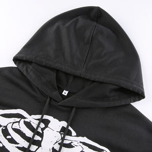 Skeleton Print Cropped Hoodie