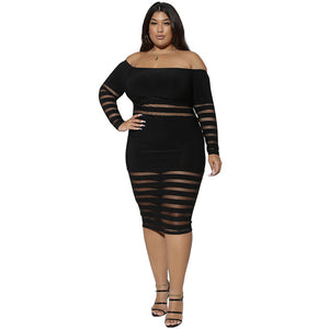 Midi Dress In Mesh And Black Stripes