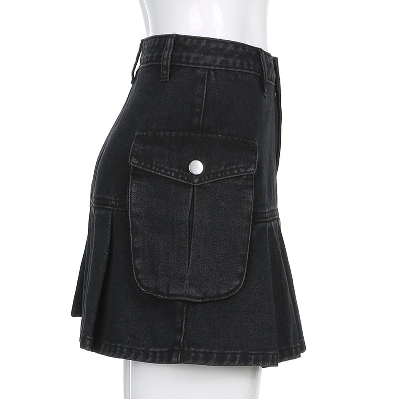 Denim Pleated Mini Skirt