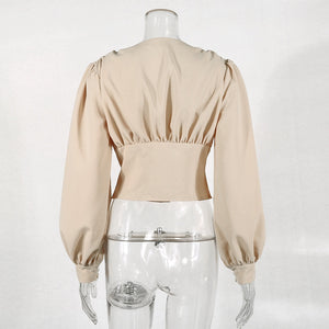 Khaki Vintage Style Blouse