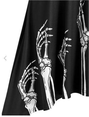 Skeleton Hands Print Midi Dress