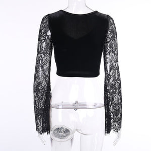 Lace Sleeves Velvet Top