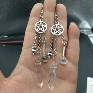 Clear Crystal Pentagram Earrings