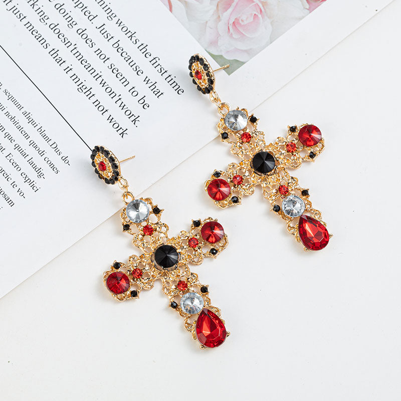 Crystal Cross Drop Earrings