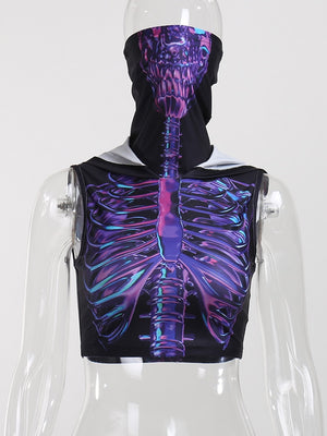 Skeleton Print Mask Crop Top