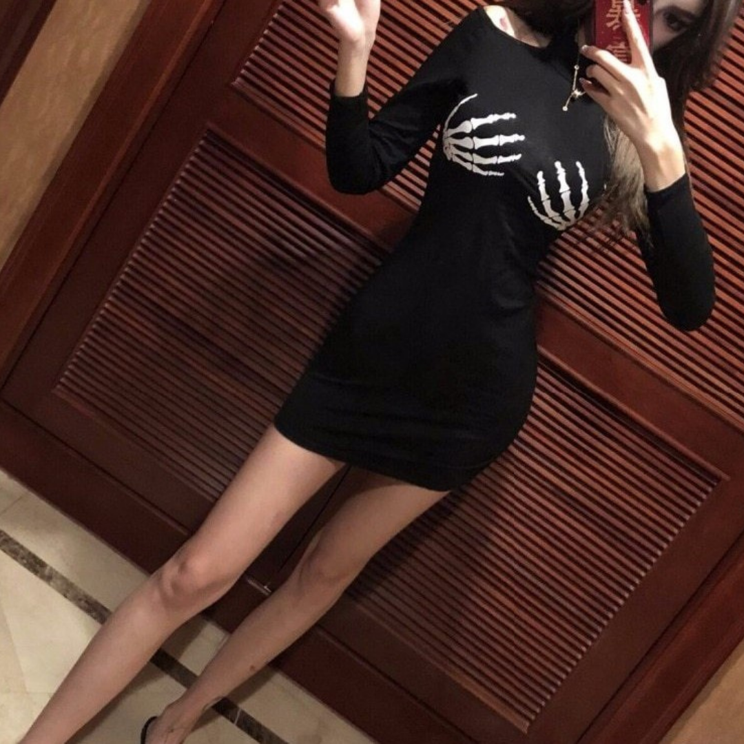 Hugging Skull Hands Mini Dress