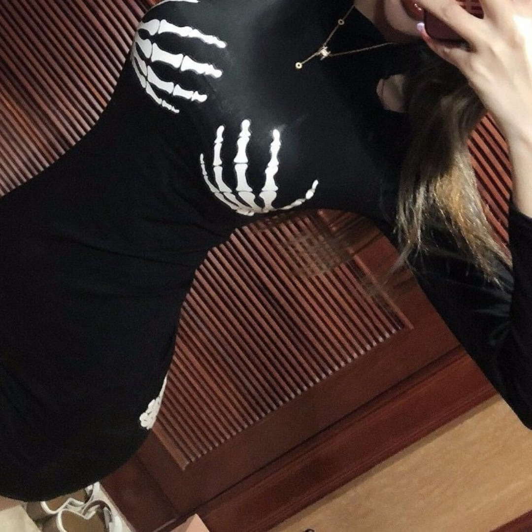 Hugging Skull Hands Mini Dress