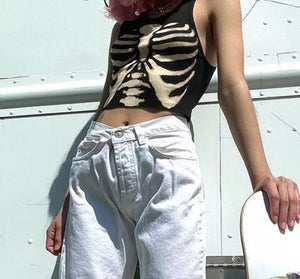 Skeleton Chest Print Crop Top