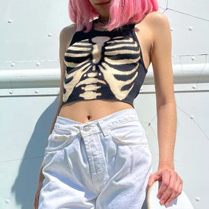 Skeleton Chest Print Crop Top