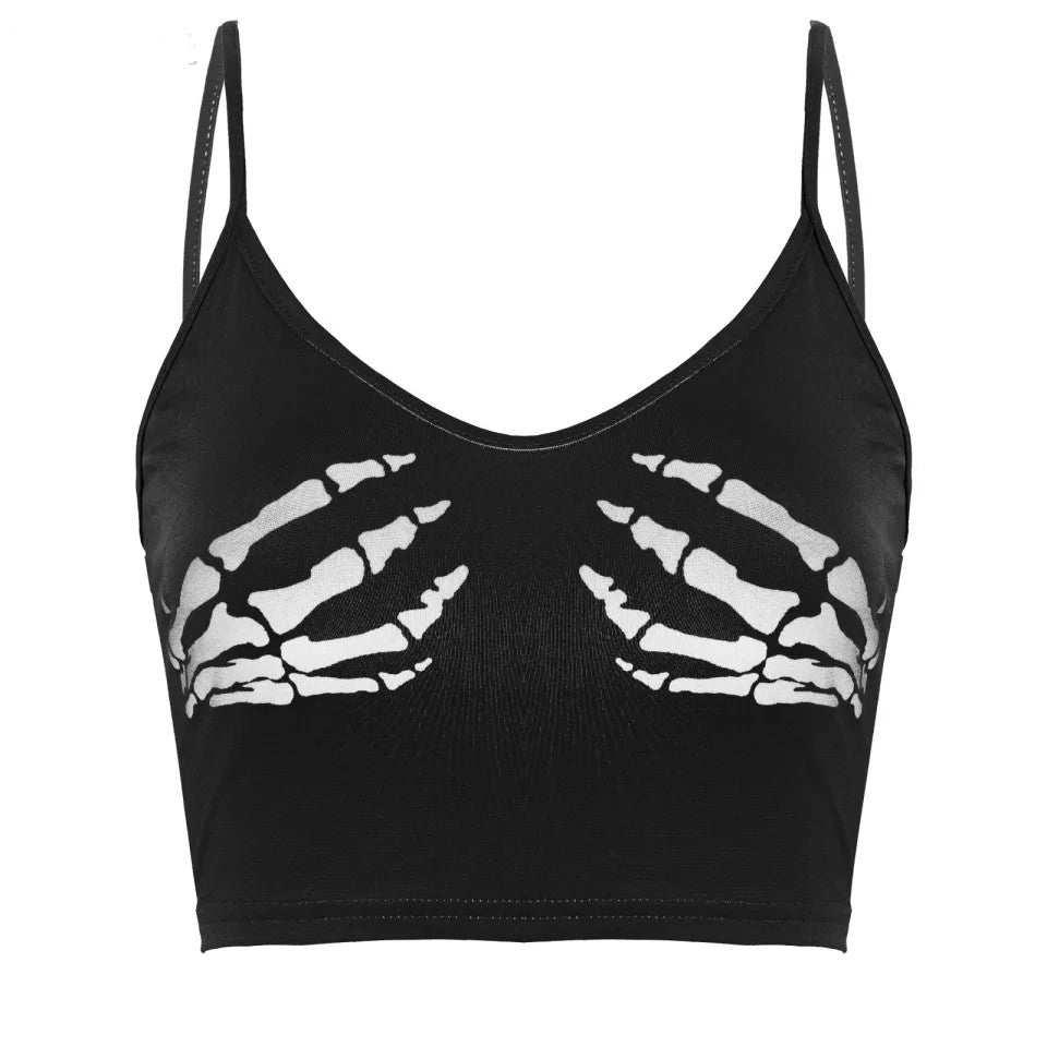 Skeleton Hands Print Crop Top