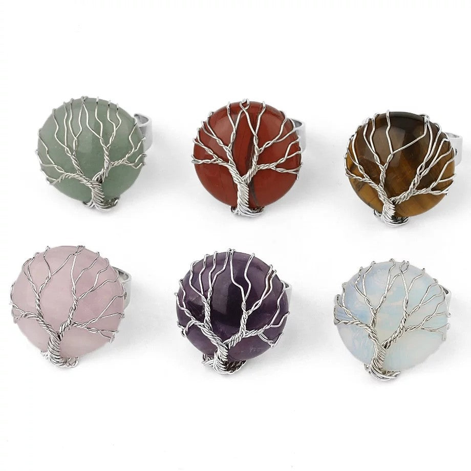 Silver Tree Of Life Stone Ring