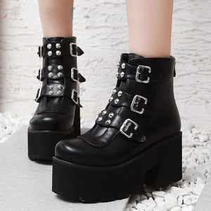 Platform Buckle Ankle Boots