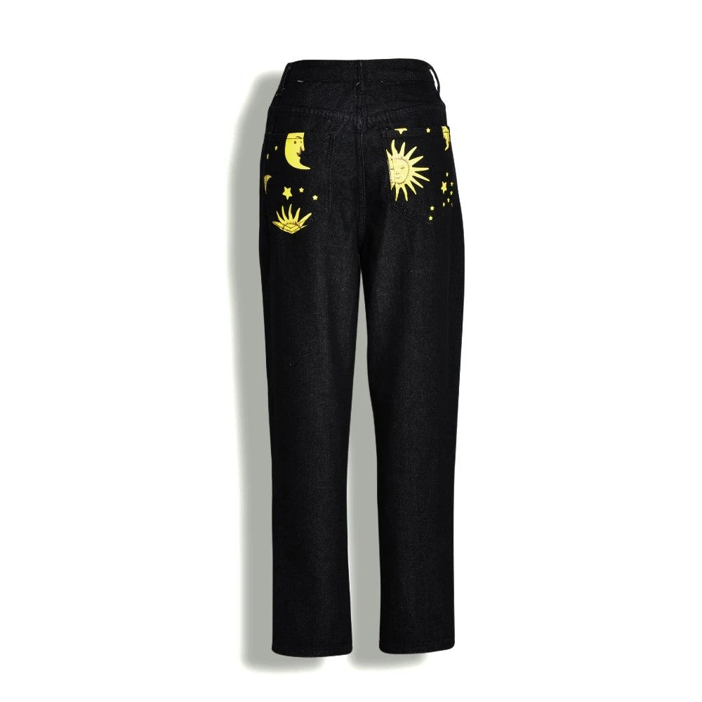 Sun and Moon Print Jeans