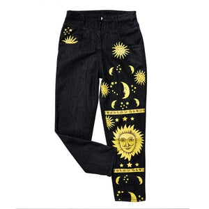 Sun and Moon Print Jeans