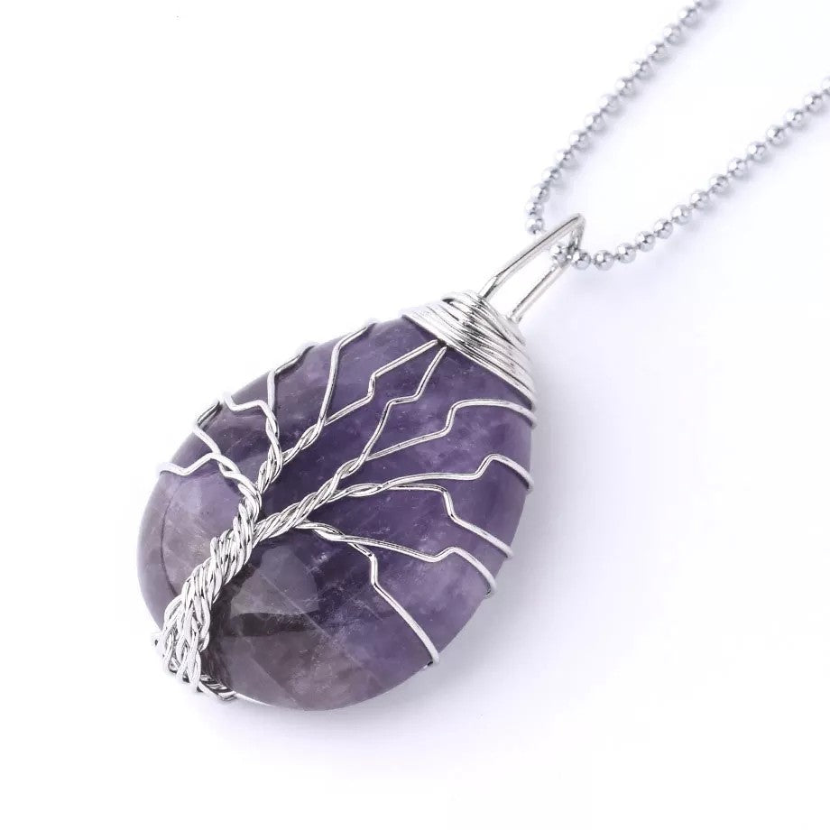 Silver And Gold Tree Of Life Stone Necklace