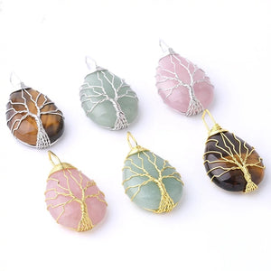 Silver And Gold Tree Of Life Stone Necklace