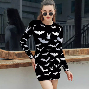 Bats Print Mini Dress