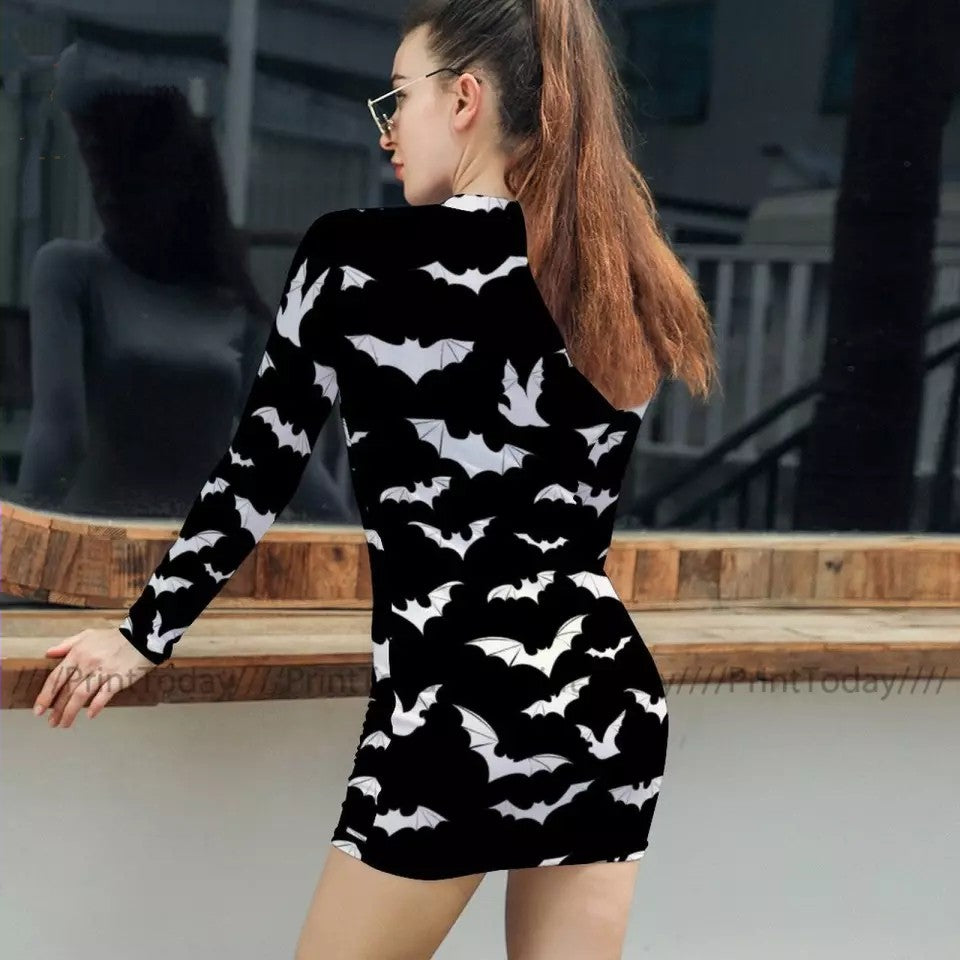 Bats Print Mini Dress