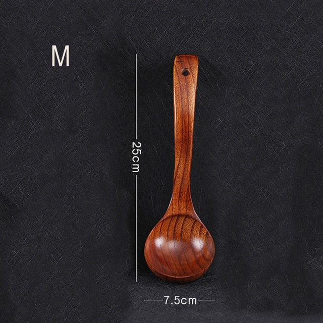 Curved Handle Wooden Soup Spoon