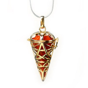 Gold Wrapped Conical Stone Pendant