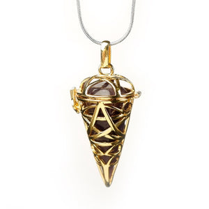 Gold Wrapped Conical Stone Pendant