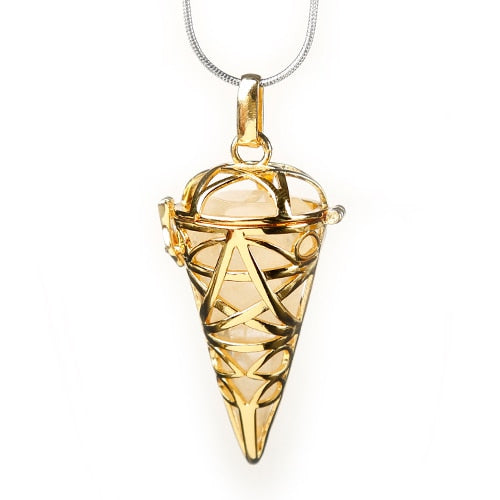 Gold Wrapped Conical Stone Pendant