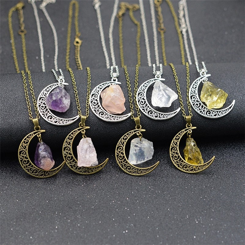 Irregular Natural Stone Moon Design Necklace