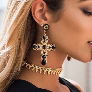 Crystal Cross Drop Earrings