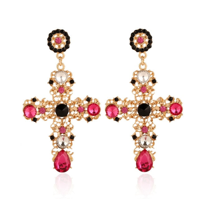 Crystal Cross Drop Earrings