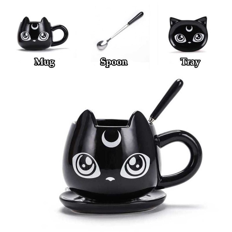 Black Cat Shaped Mug With Tray