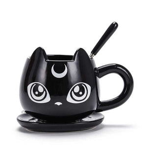 Black Cat Shaped Mug With Tray