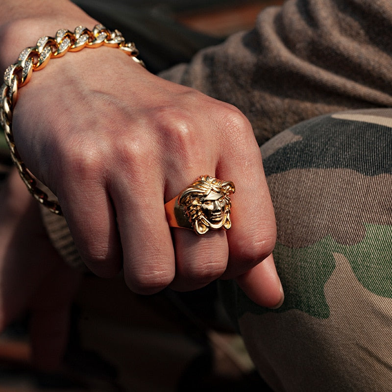 Gold Medusa Shaped Ring