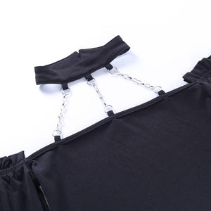 Black Cropped Blouse with Chains