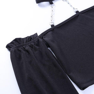 Black Cropped Blouse with Chains