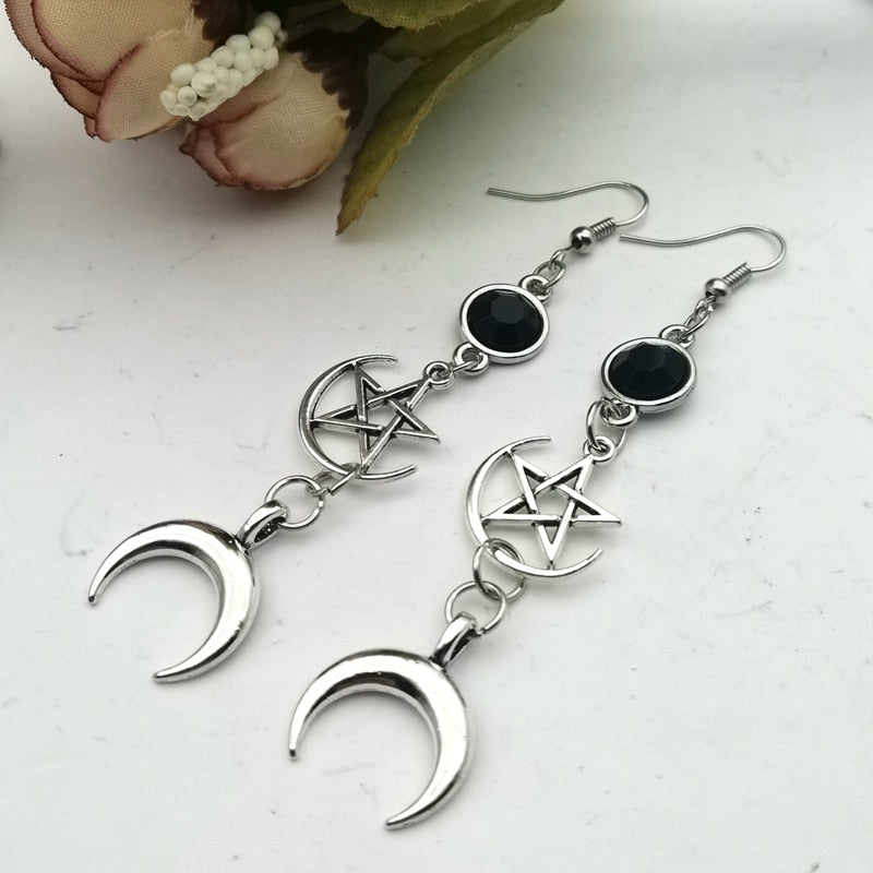 Pentagram Crescent Moon Earrings