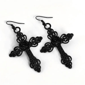 Black Rose Cross Earrings