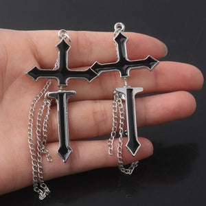 Black Cross Chain Earrings