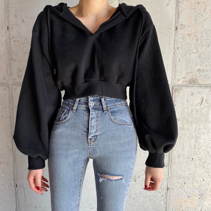 Black Cropped Hoodie