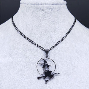 Witch On Her Broom Necklace