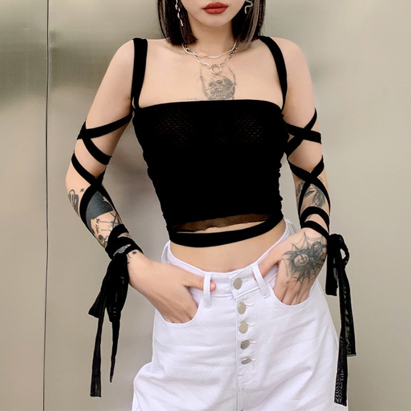 Lace Up Sleeves Crop Top