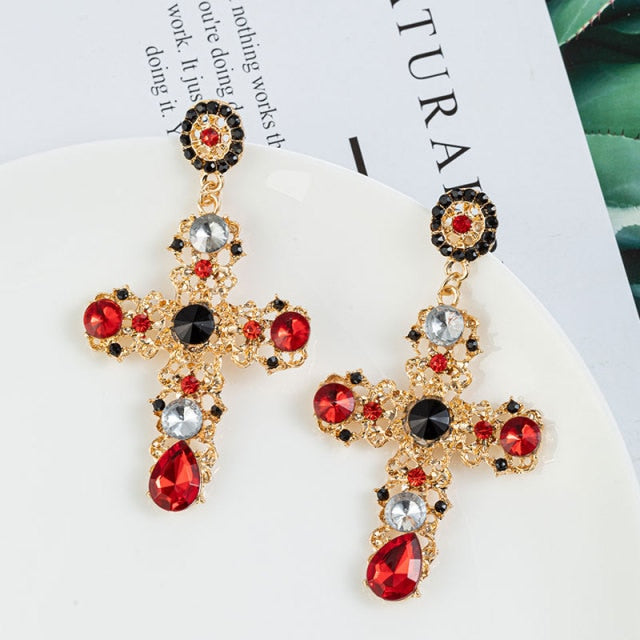 Crystal Cross Drop Earrings