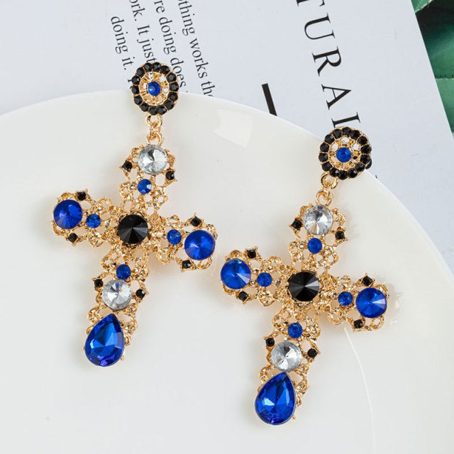 Crystal Cross Drop Earrings