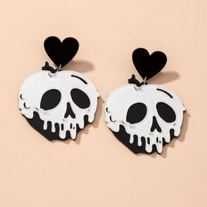 Heart Shaped Skeleton Head Earrings