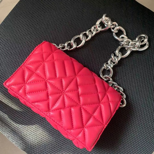 Quilted Shoulder Bag With Gold Chain Handle