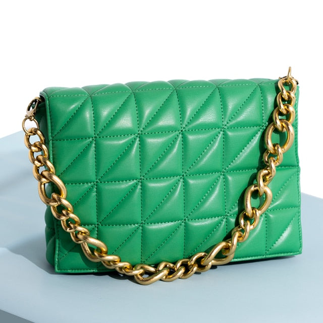 Quilted Shoulder Bag With Gold Chain Handle