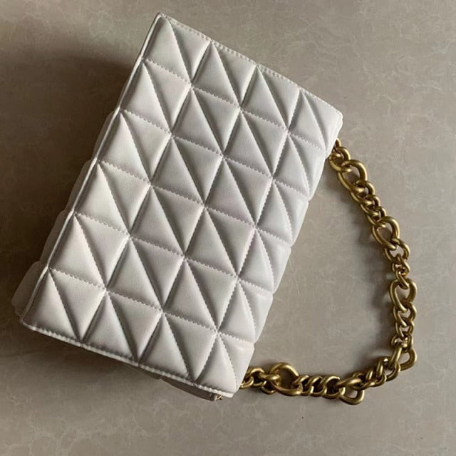 Quilted Shoulder Bag With Gold Chain Handle