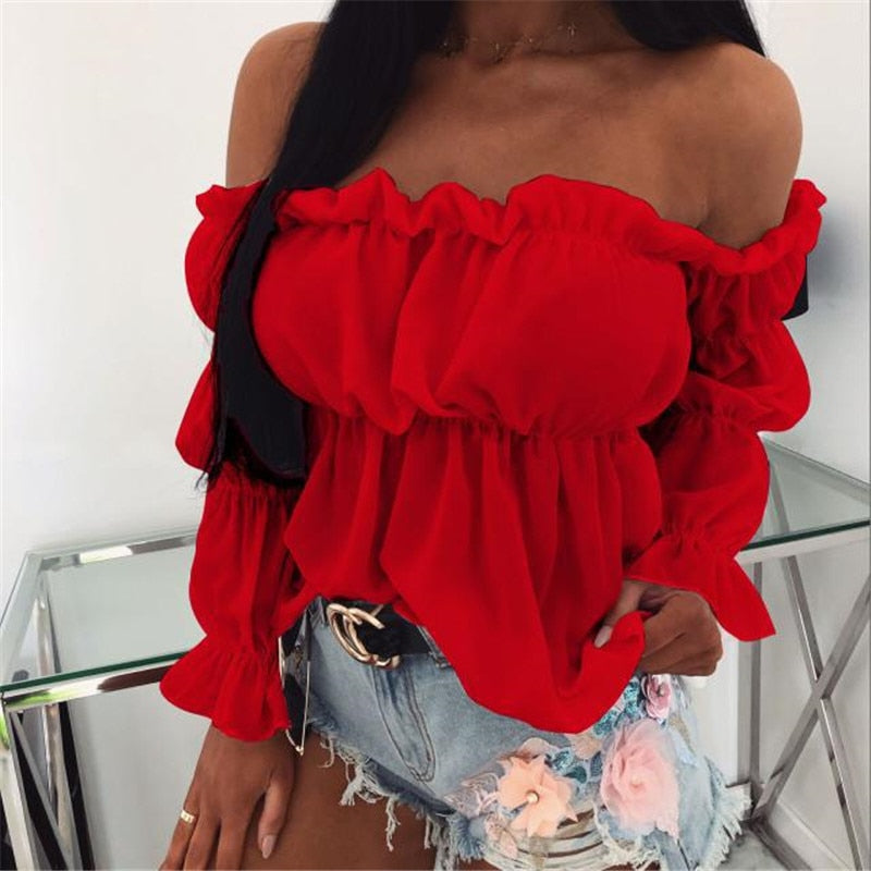 Off-Shoulder Pleated Blouse