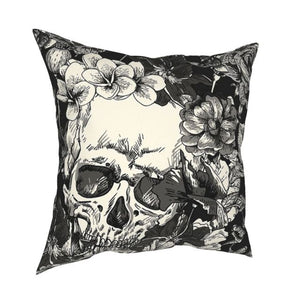 Skull Surrounded By Flowers Pillow Case