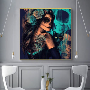 Witch and Black Cat Wall Poster