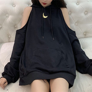 Cut Out Design Moon Print Hoodie